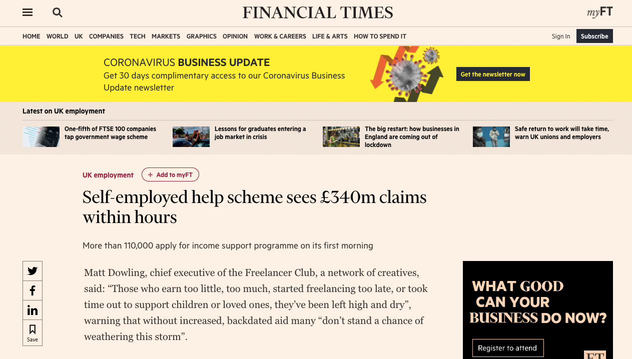 Self-Employed help scheme sees £340m claim within hours