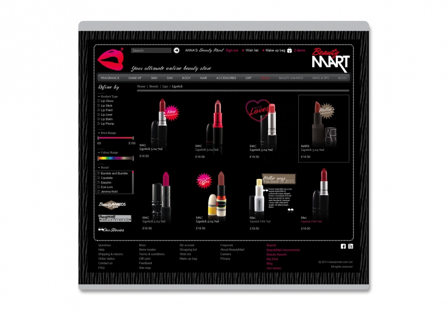 Beauty Mart Product Listing Page Design