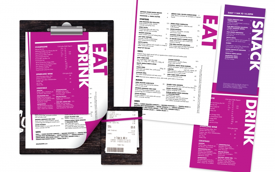 Malmaison Menu Designs<br>