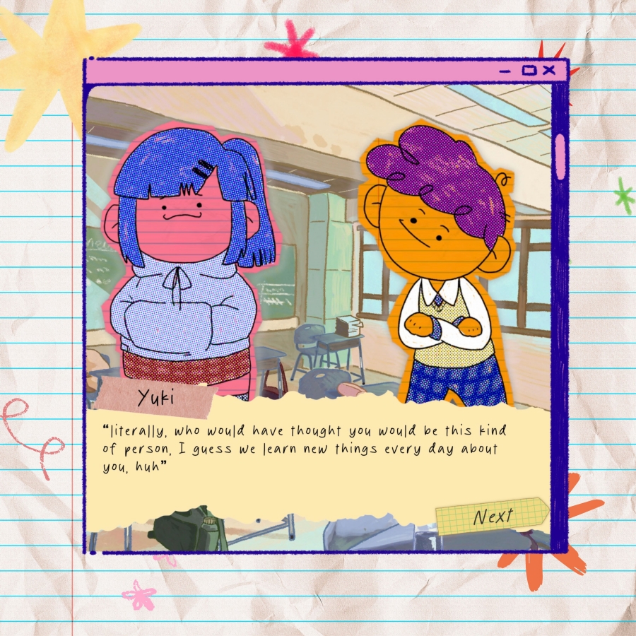 Gameplay scenes with dialogue and characters